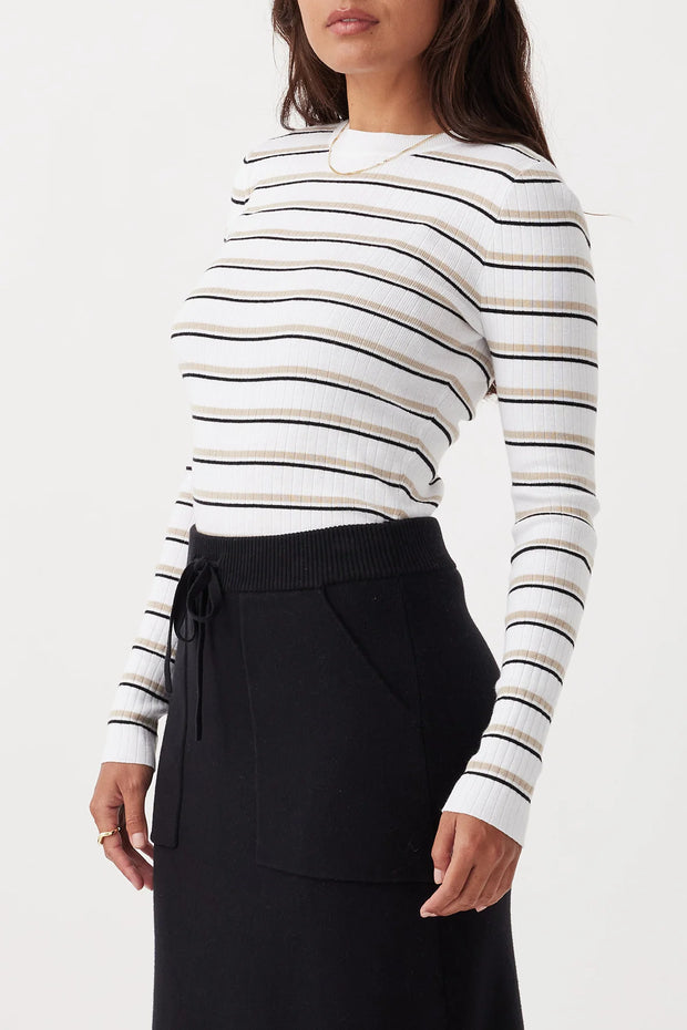 ARCAA - Romi Stripe Long Sleeve Top, Cream & Taupe