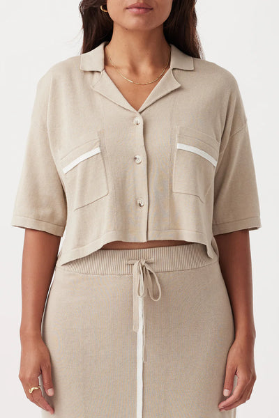 ARCAA - Quinn Cropped Shirt, Taupe & Cream