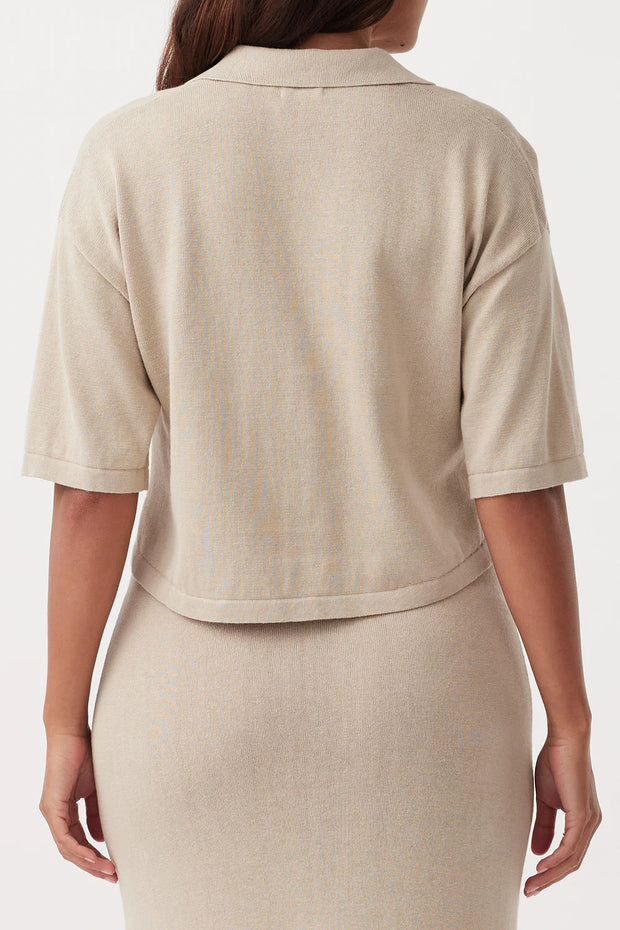 ARCAA - Quinn Cropped Shirt, Taupe & Cream