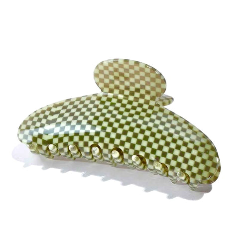 KITTY PALOMA - Grande Claw Clip, Olive Checker