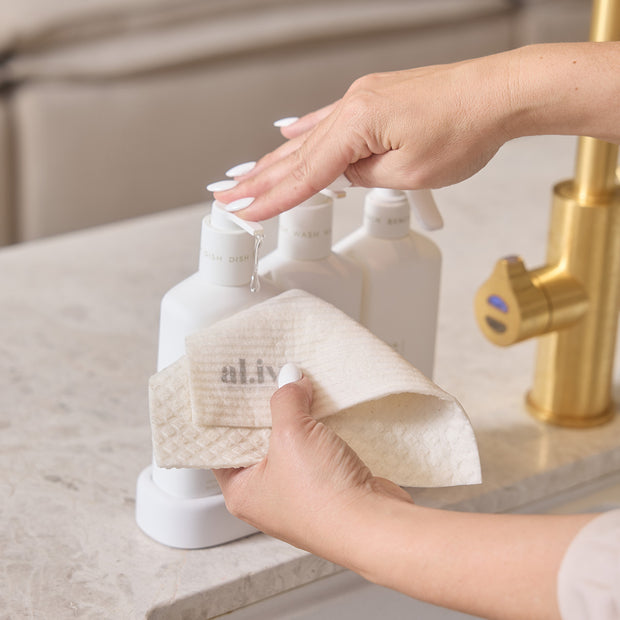 AL.IVE - Dishwashing Liquid, Hand Wash, Bench Spray + Tray Trio, Lemon Myrtle & Honeydew