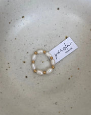 PÉROLA COLLECTIVE -  Freshwater Pearl/Gold Bead Stacking Ring