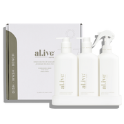 AL.IVE - Dishwashing Liquid, Hand Wash, Bench Spray + Tray Trio, Lemon Myrtle & Honeydew