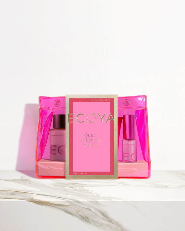 ECOYA - On Holiday Travel Gift Set, Guava & Lychee Sorbet