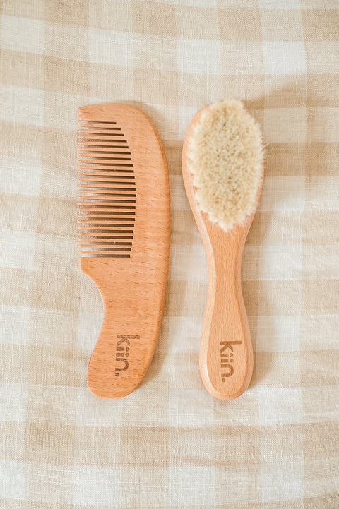 KIIN BABY - Wooden Baby Brush + Comb Set